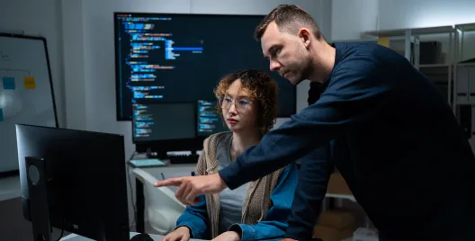 2 professionals looking at a screen
